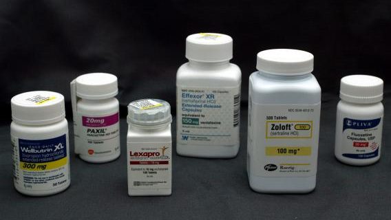 several brands of Anti Depressant pill bottles