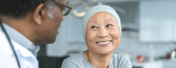Cancer patient and doctor having discussion