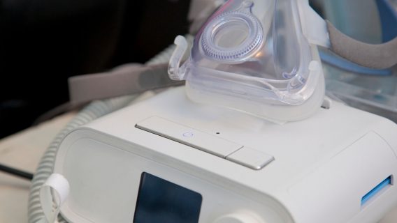 a CPAP machine with breathing mask