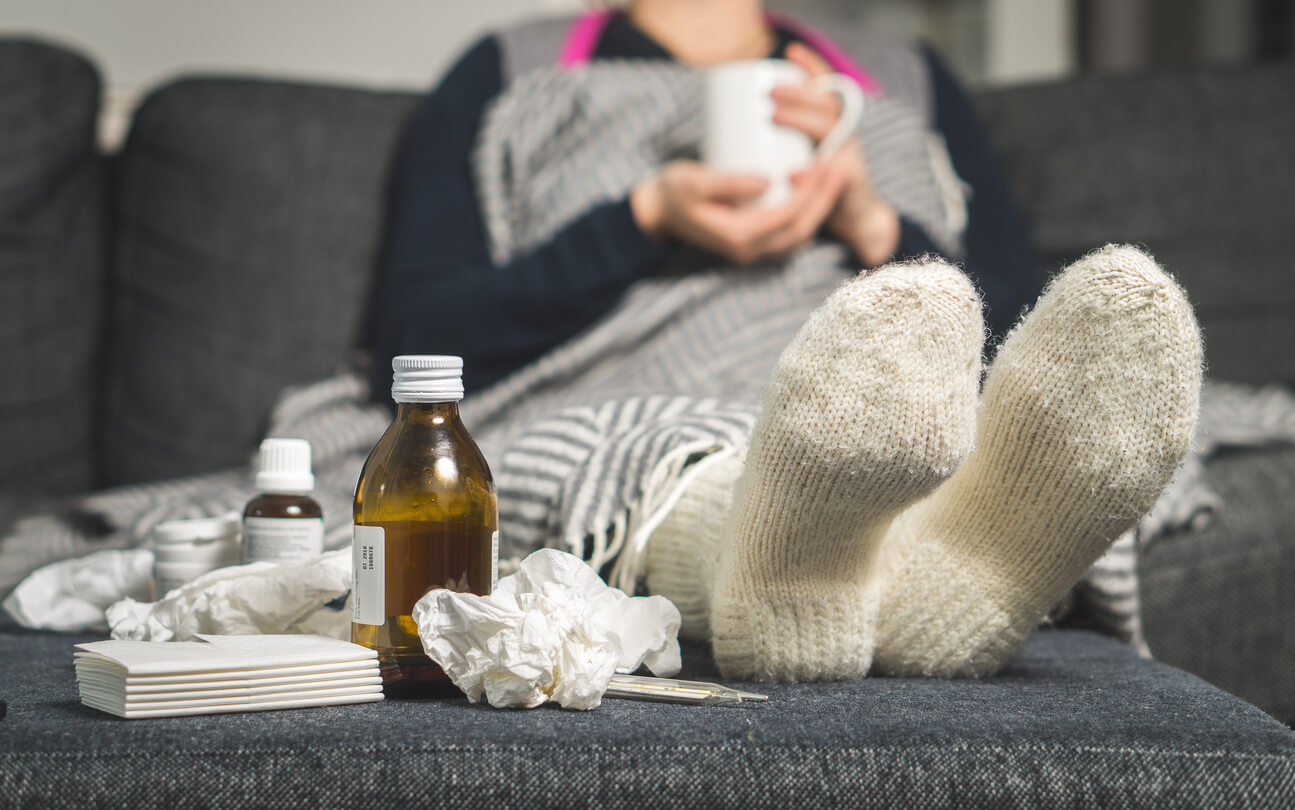 Woman on couch with pneumonia