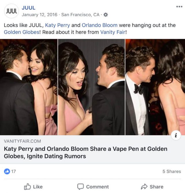 Katy Perry and Orlando Bloom in a Juul Facebook post
