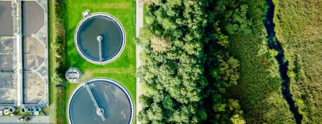 Sewage treatment plant near forest