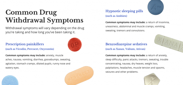 Common drug withdrawal symptom infographics